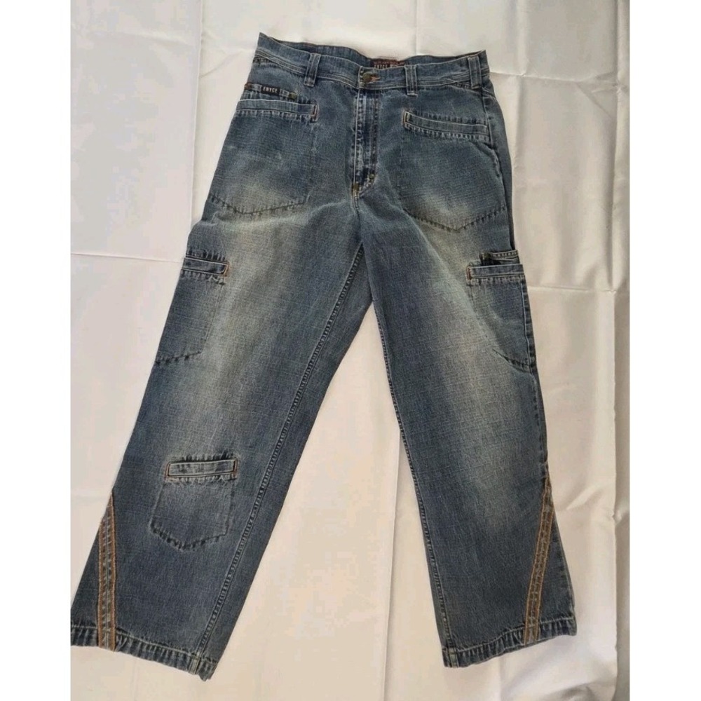 VTG Y2K Enyce Jeans Wide Leg Baggy Hip Hop Mens 34 x 30 Embroidered Blue Denim